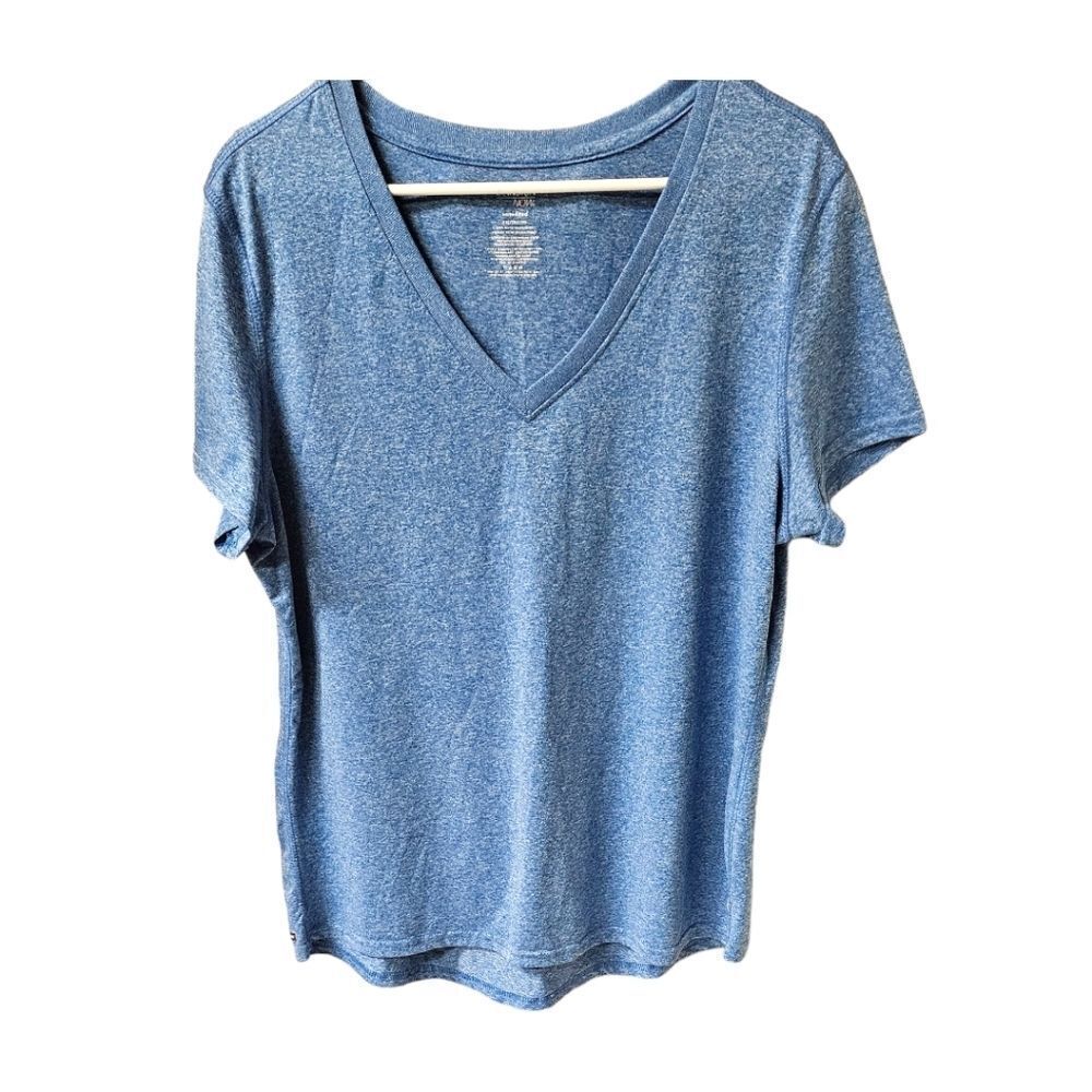 DANSKIN NOW XXL Speckled blue & white V- Neck Tee With Dri-More